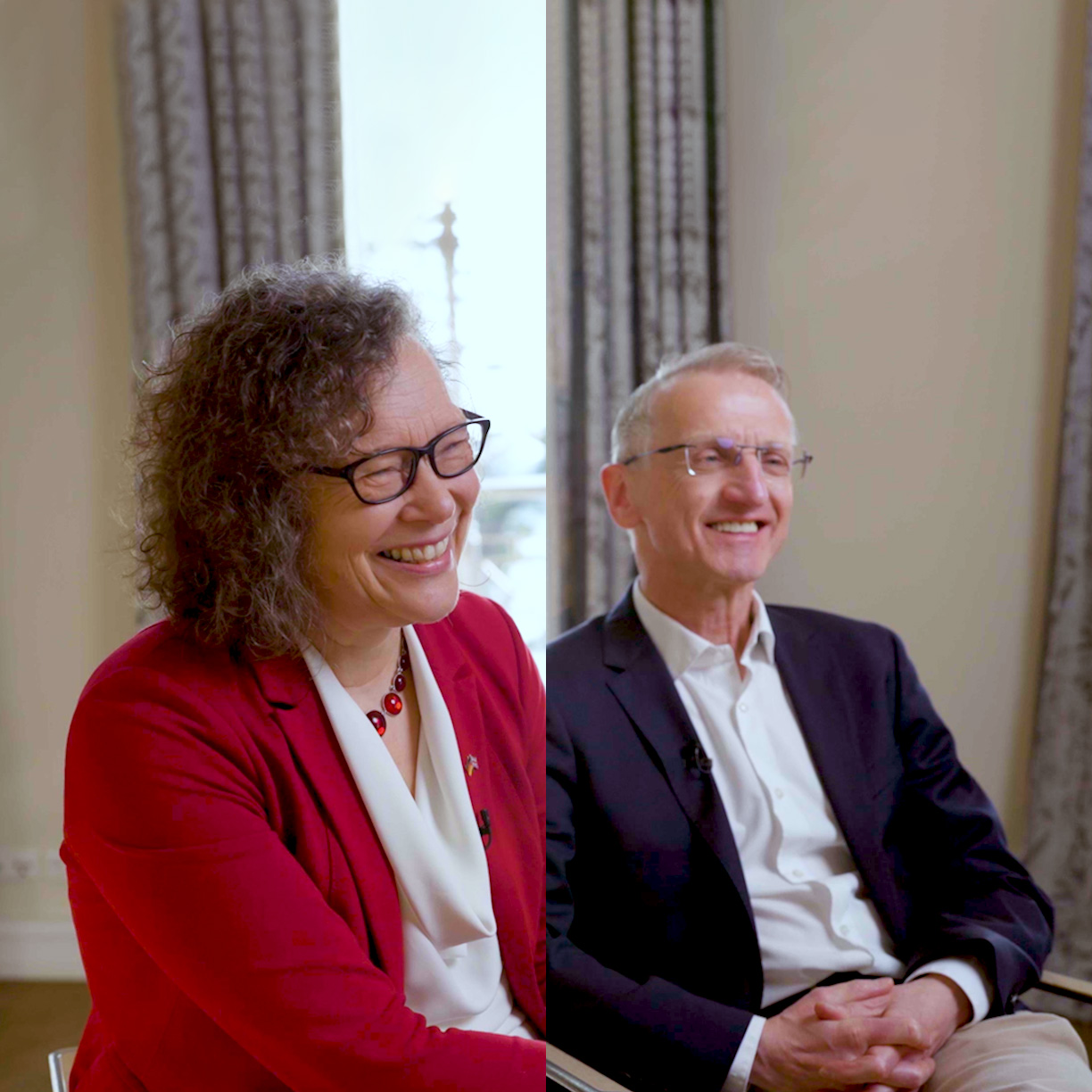 Image of Antje Völker and Martin Dürr smiling in an interview.