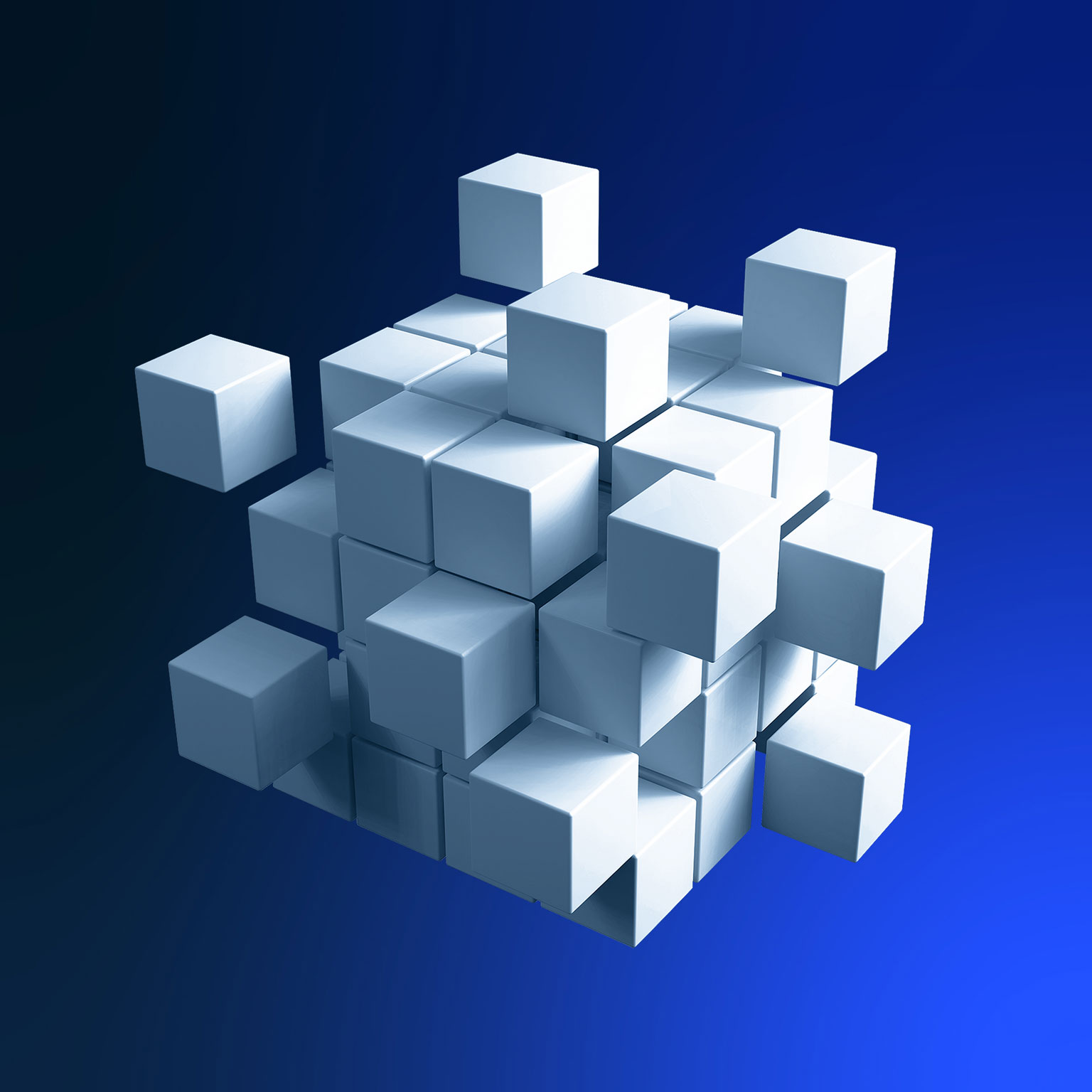 A cube made of smaller cubes coming together to fit into the right places