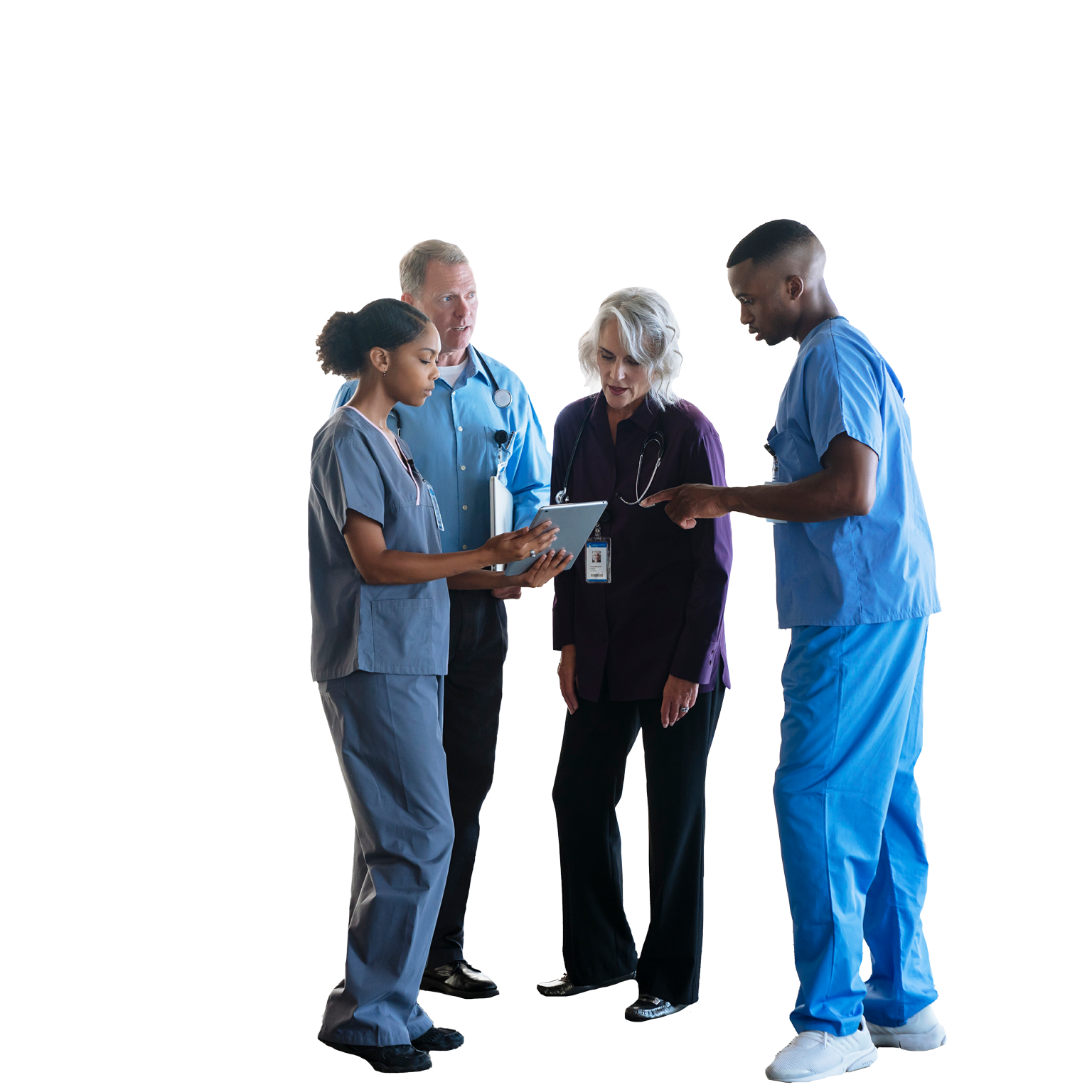 Doctors and nurses discussing digital tablet - stock photo