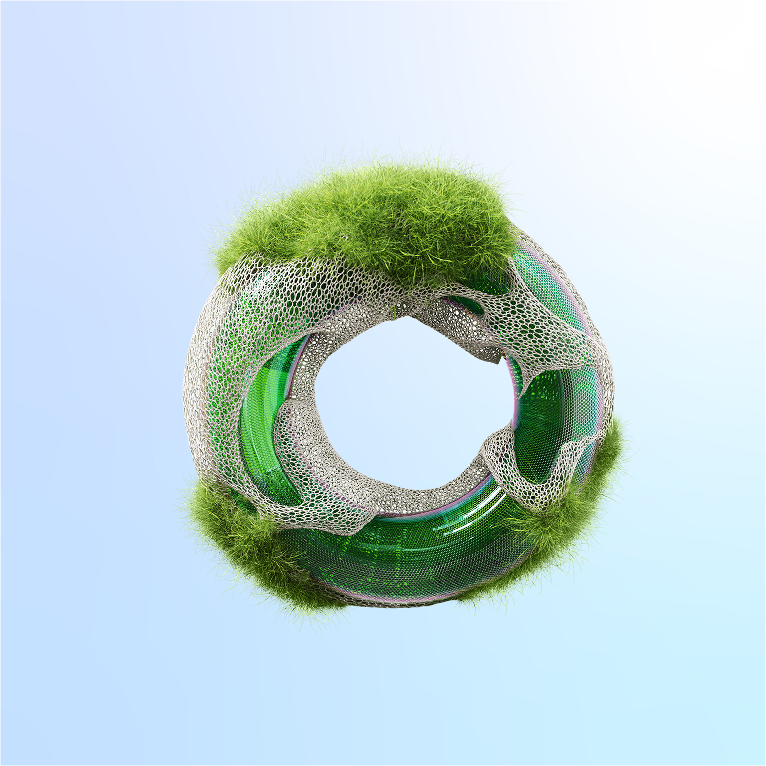 Digital generated image of organic shape made up of naturals materials. Ecosystem.