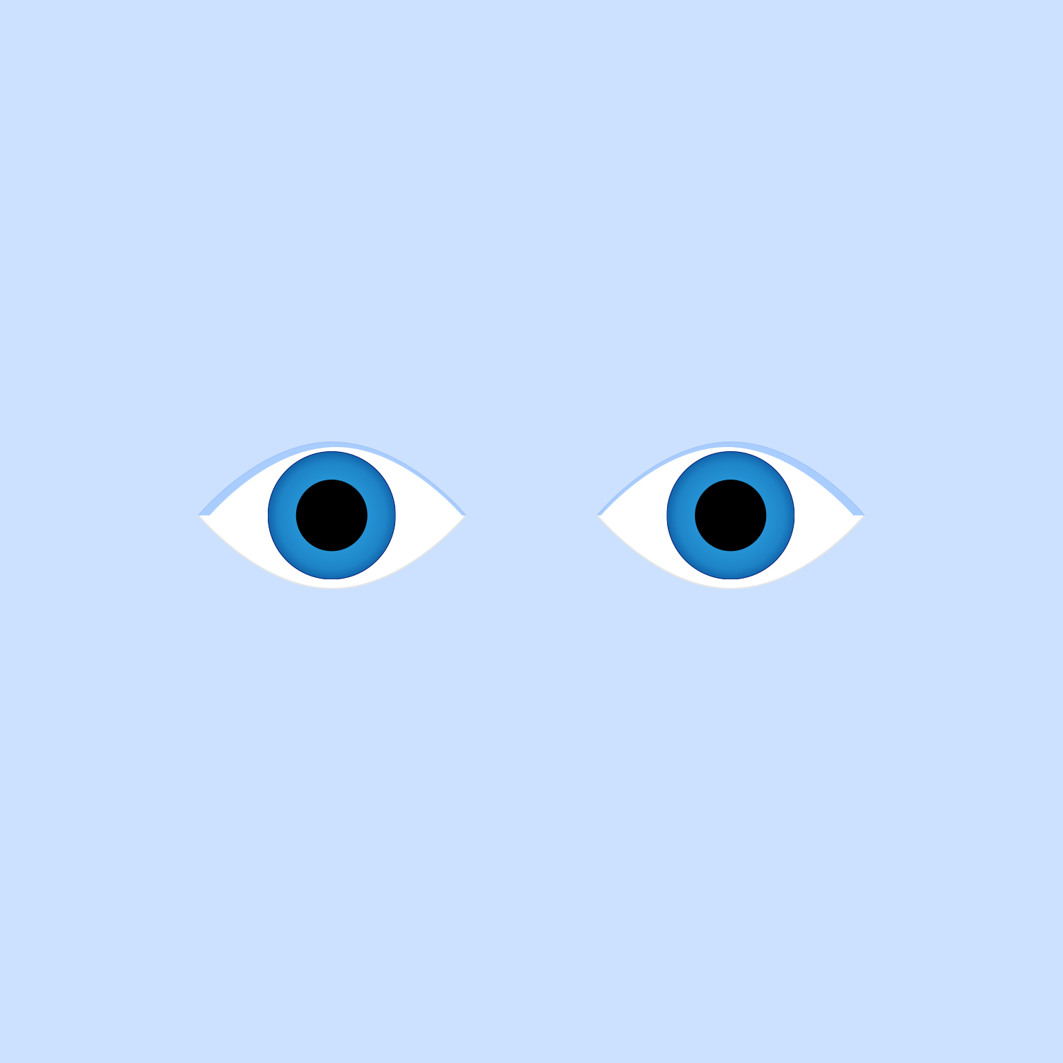 Two minimalist-style eyes on a light blue background. The eyes have white sclera, blue irises, and black pupils, giving them a simple, graphic appearance.